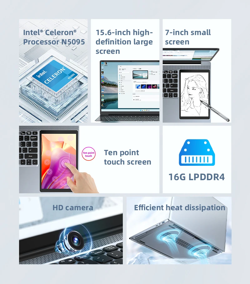 Dual Screen Gaming Laptops 15 .6" IPS + 7'' Touch Windows 11 Intel Celeron N5095 16GB RAM 512GB SSD Notebook Computer Free ship 8 Dual Screen Gaming Laptops 15 .6" IPS + 7'' Touch Windows 11 Intel Celeron N5095 16GB RAM 512GB SSD Notebook Computer Free ship 2