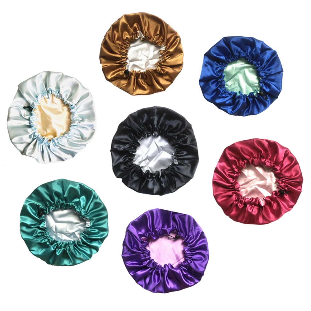 Doppelschichtige Satin-Haube, Haarkappe, wendbar, Nachtkopfbedeckung für lockiges, federndes Haar – Detail 3