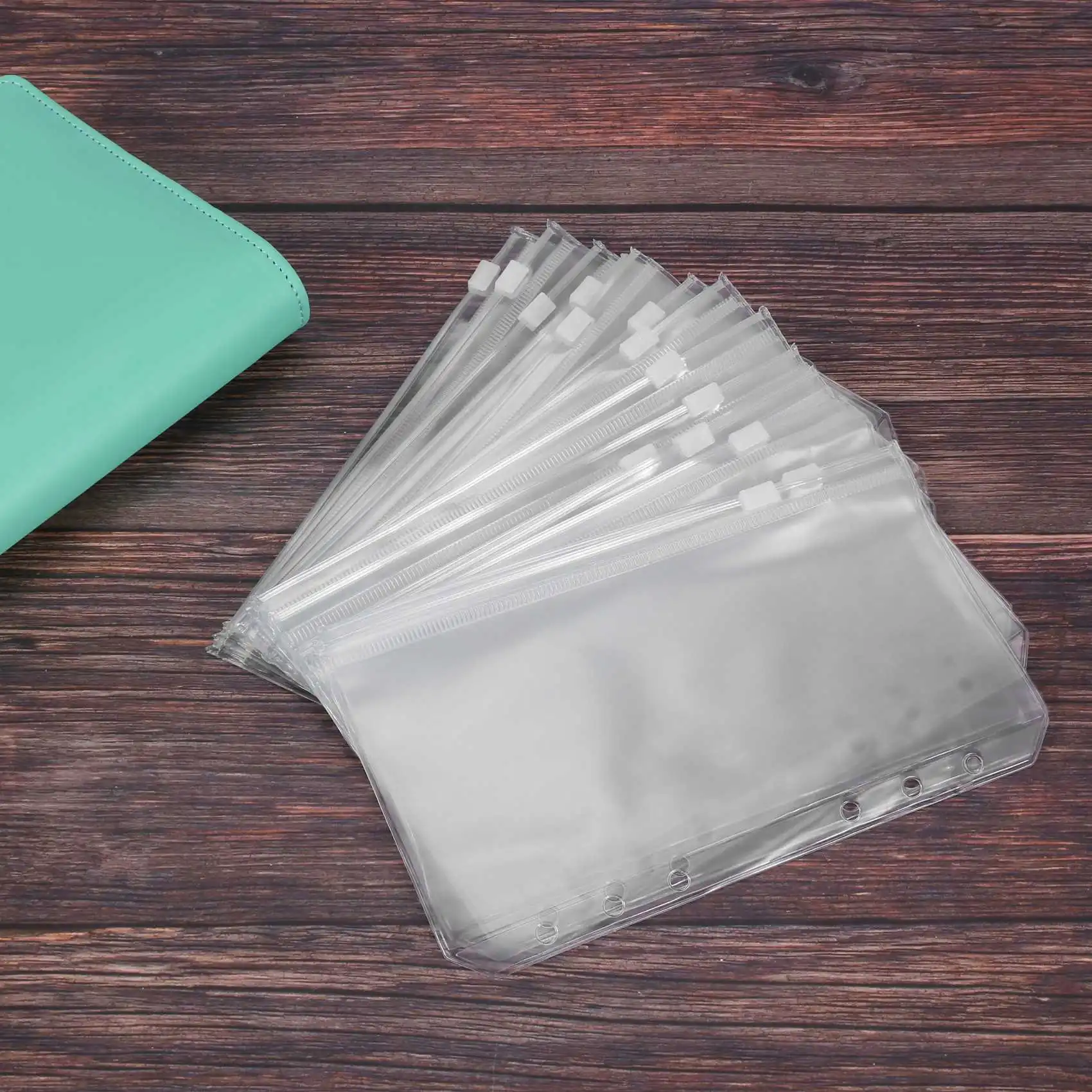 

A6 Size 6 Holes Binder Pockets, Binder Zipper Folders, Zipper Loose Leaf Bags for Documents Notebooks Cards, 15 Pcs