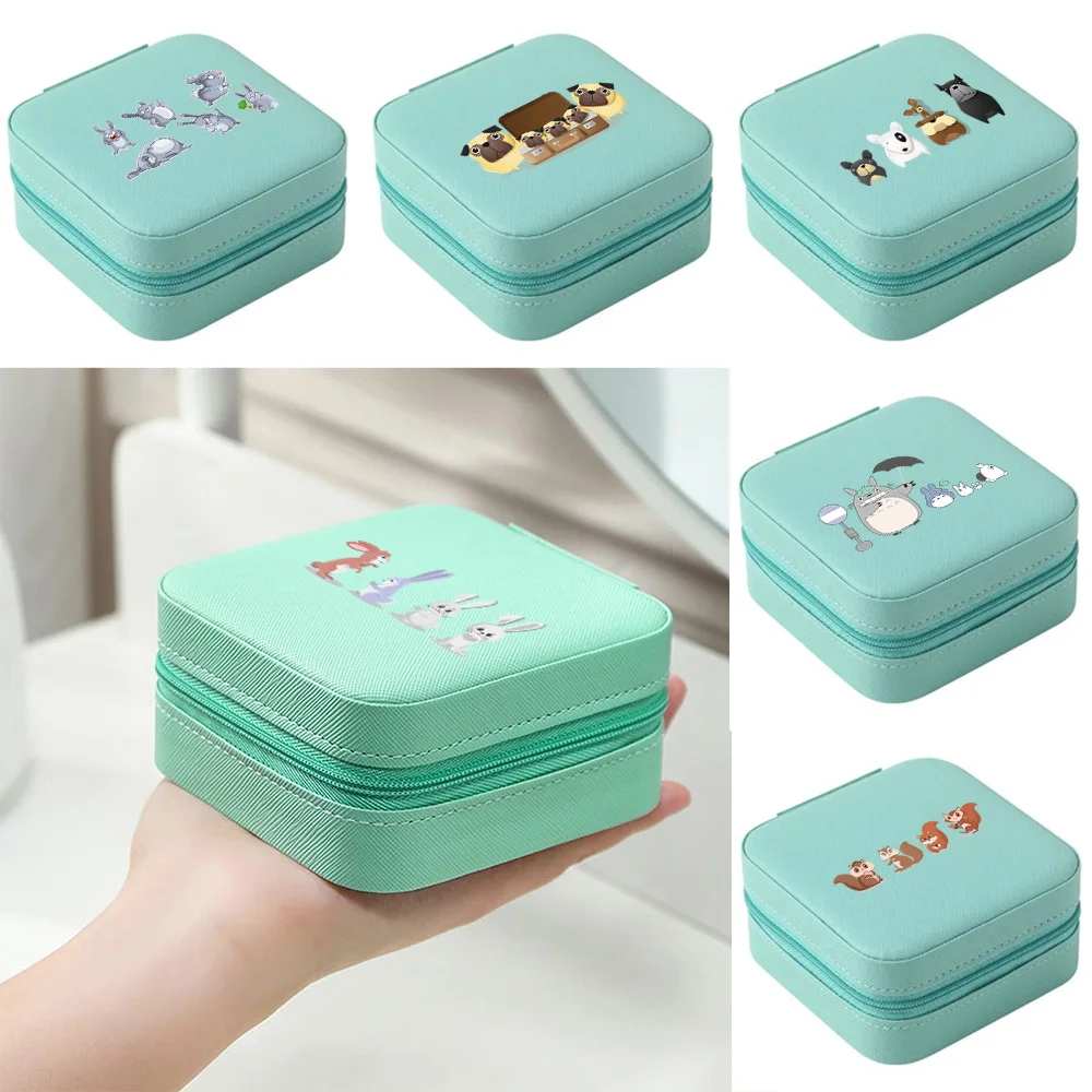 2023 Green Jewelry Storage Box 1pcs Single Layer Fashion Cartoon Pattern Ladies Travel Hand Leather Box Classic Pure Storage Box 1pcs single layer jewelry storage box flower color pattern ladies fashion travel hand leather box classic pure green storage box