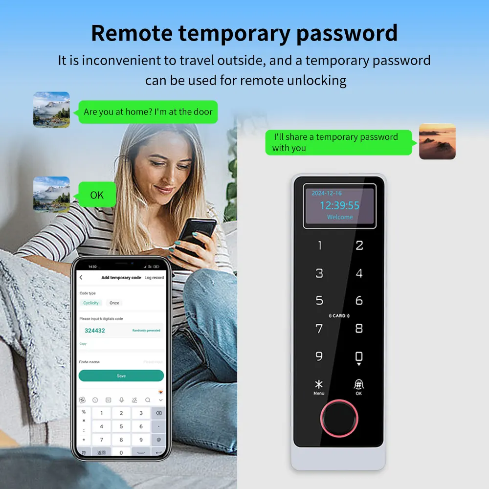 Tuya Access Control LCD Wifi Mobile Phone APP Remote Door Lock Controller