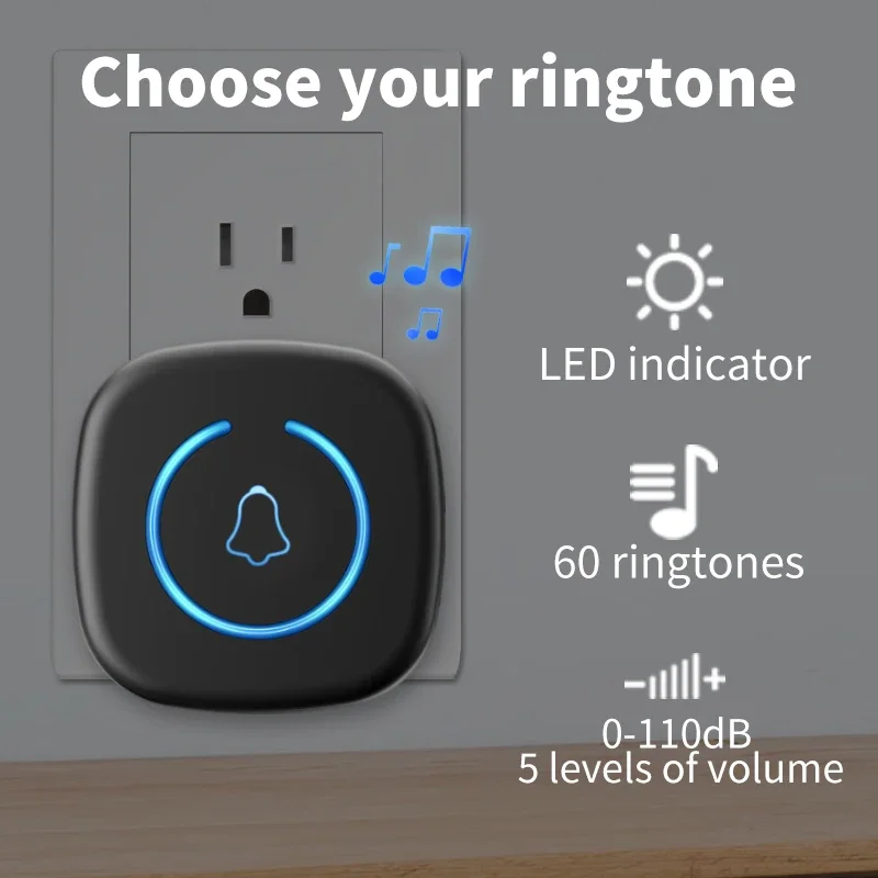 Wireless Doorbell CACAZI Split Door Chime Wireless Sensor Chime Adjustable 5 Volumes 60 Ringtone EU Plug
