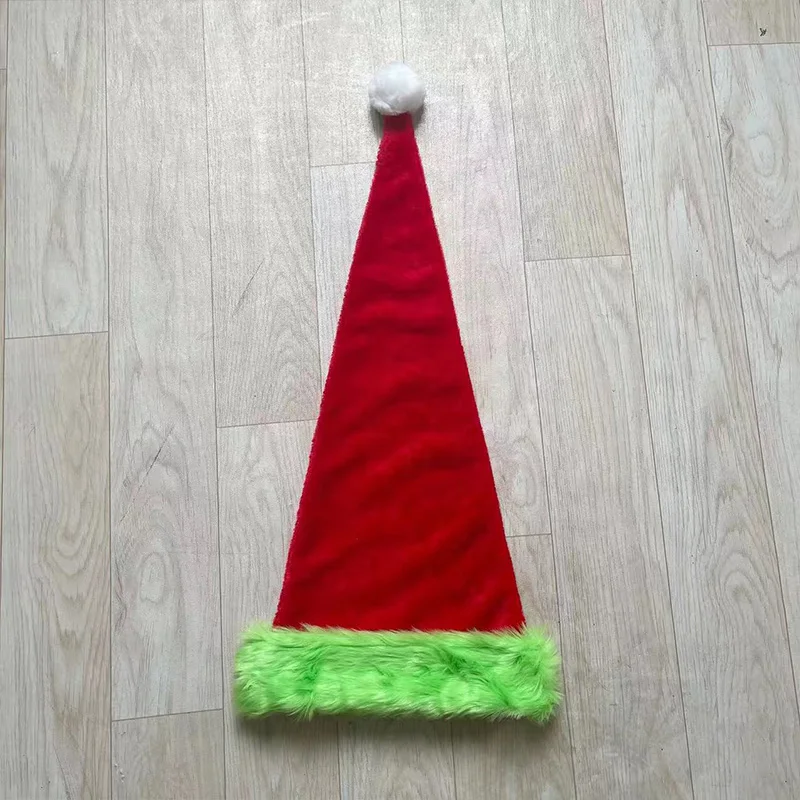 Plush Christmas hat 75CM red plush holiday decoration hat with green edge Christmas atmosphere