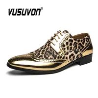 Luxury Leopard Print Formal Men Derby Dress Shoes Classic Dress Loafers Lace-Up Silver Golden Causal Footwear 39-45 1