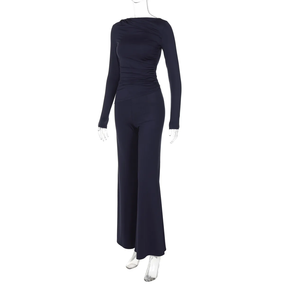 Fashion Autumn 2 Piece-Set Female Flared Pants Streetwear Slim Pleated Long Sleeve Casual Outfits Women's Pants Sets