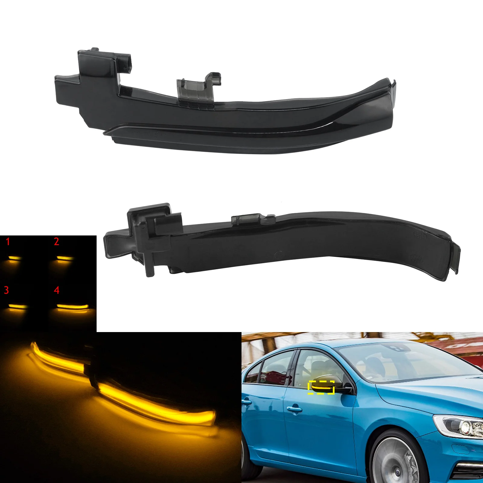 Knipperlichten Voor Volvo S60 CC S60 II S80 II V40 CC 40 II V60 V60 CC V702X LED Sequentiële Dynamische zijspiegel Blinker Licht Richtingaanwijzer Lamp Spiegel Draai Flitslamp(Blue-Yellow