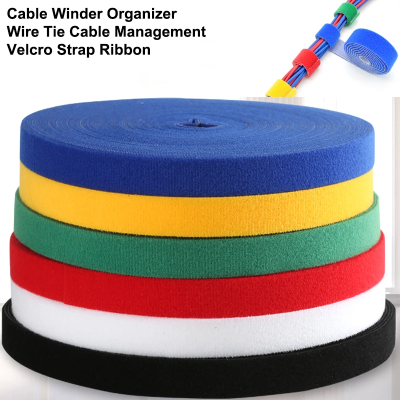 

5M DIY Reusable Nylon Cable Ties Manager Winder Cable Clip Ties Hook Loop Strap Ribbon Wire Strap Seal Office Desktop Management