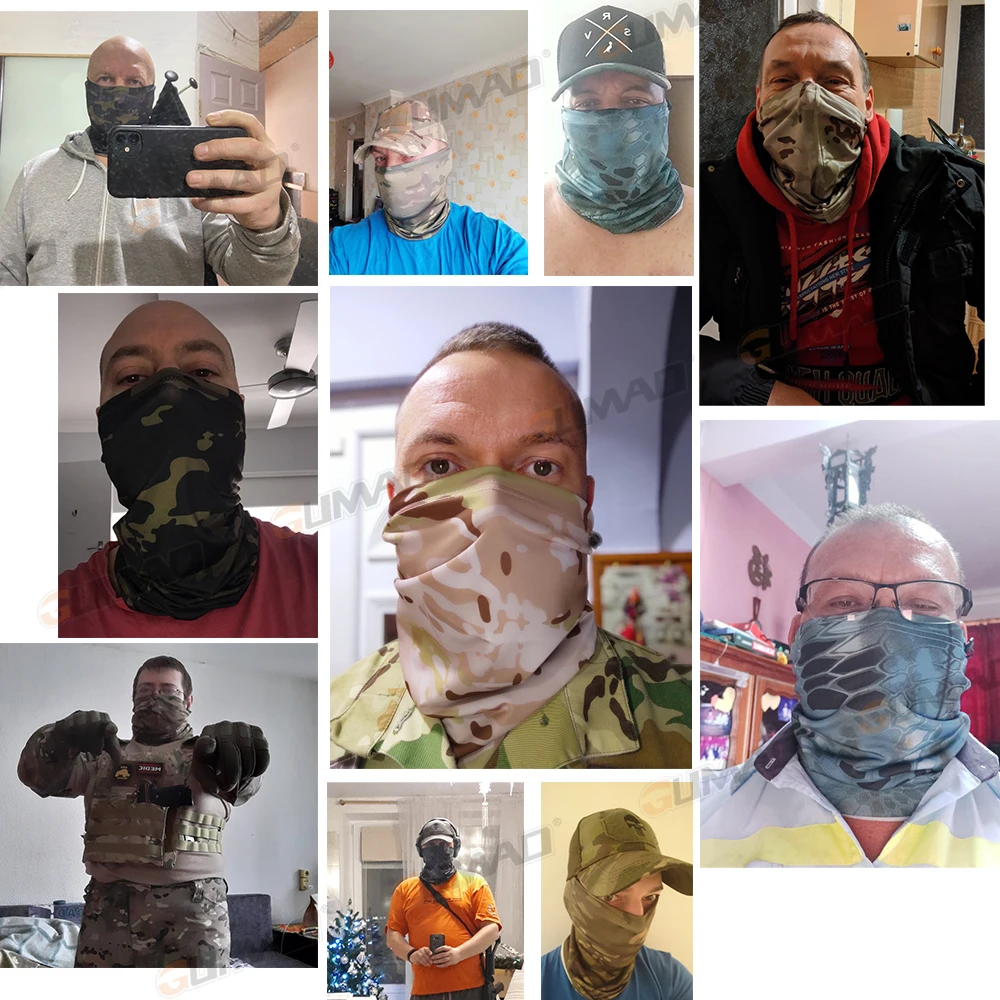 Camo Tactical Mask Neck Gaiter Face Mask Bandana Sun Cool Outdoor Cycling Hunting Hiking Camping Tube Scarf Men Women