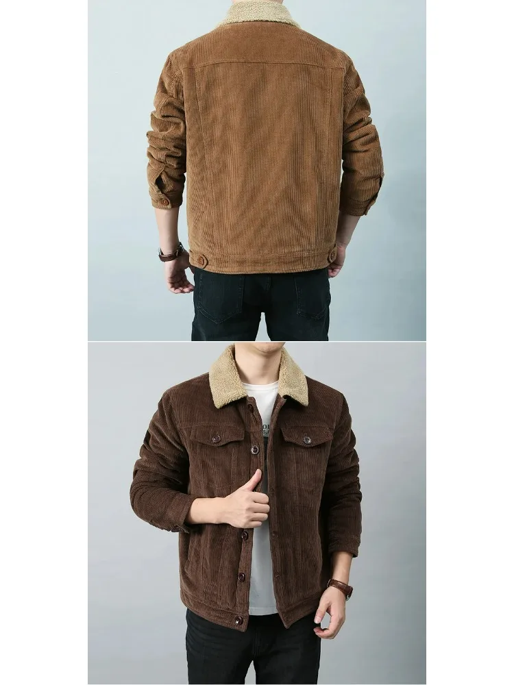 Mens Padded Corduroy Parka Jacket - Warm Windbreaker with Fur Collar