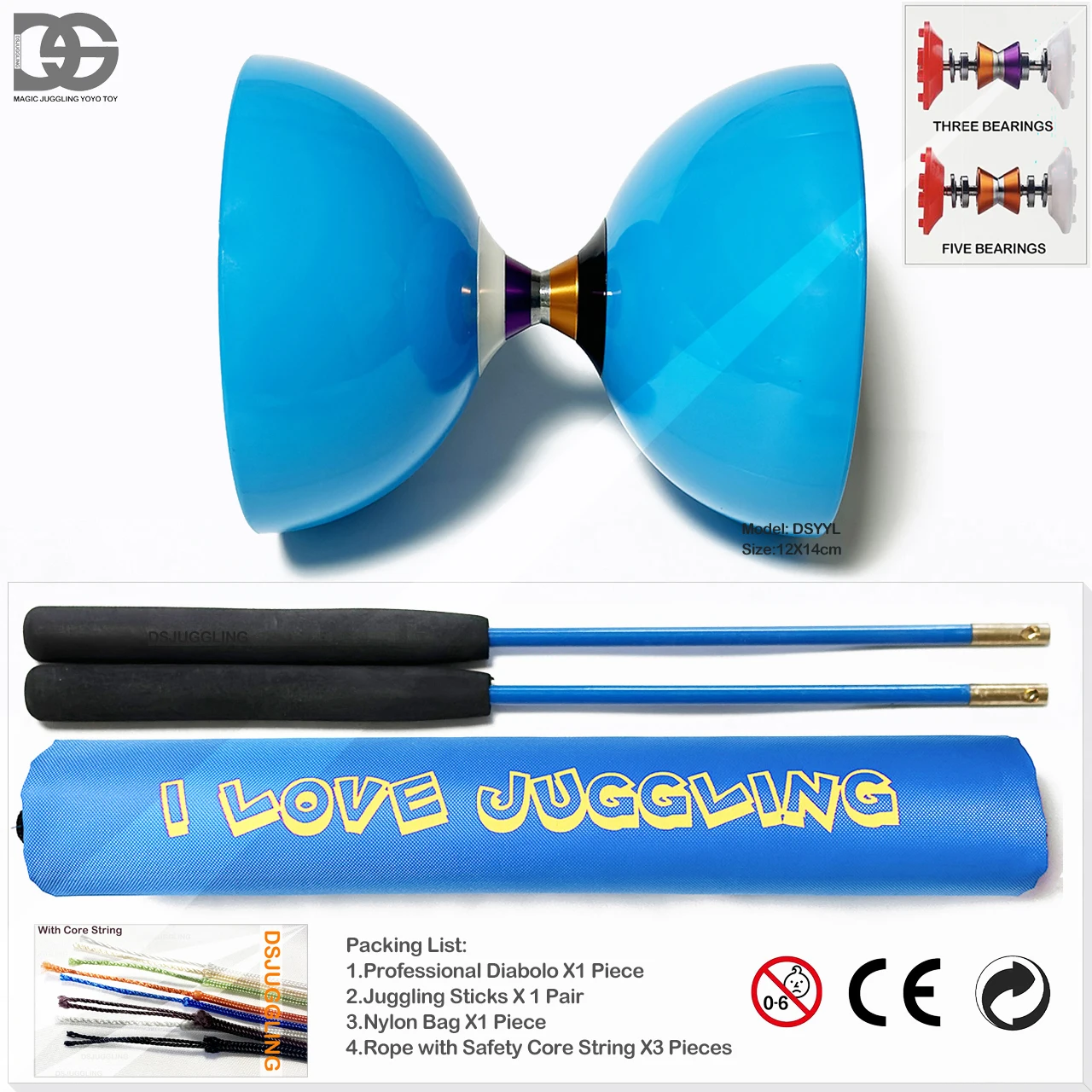 Chinese Yo-Yo Magic Juggling Diabolos Toys Set Packing With Hand-Sticks, Bag, Spare Strings