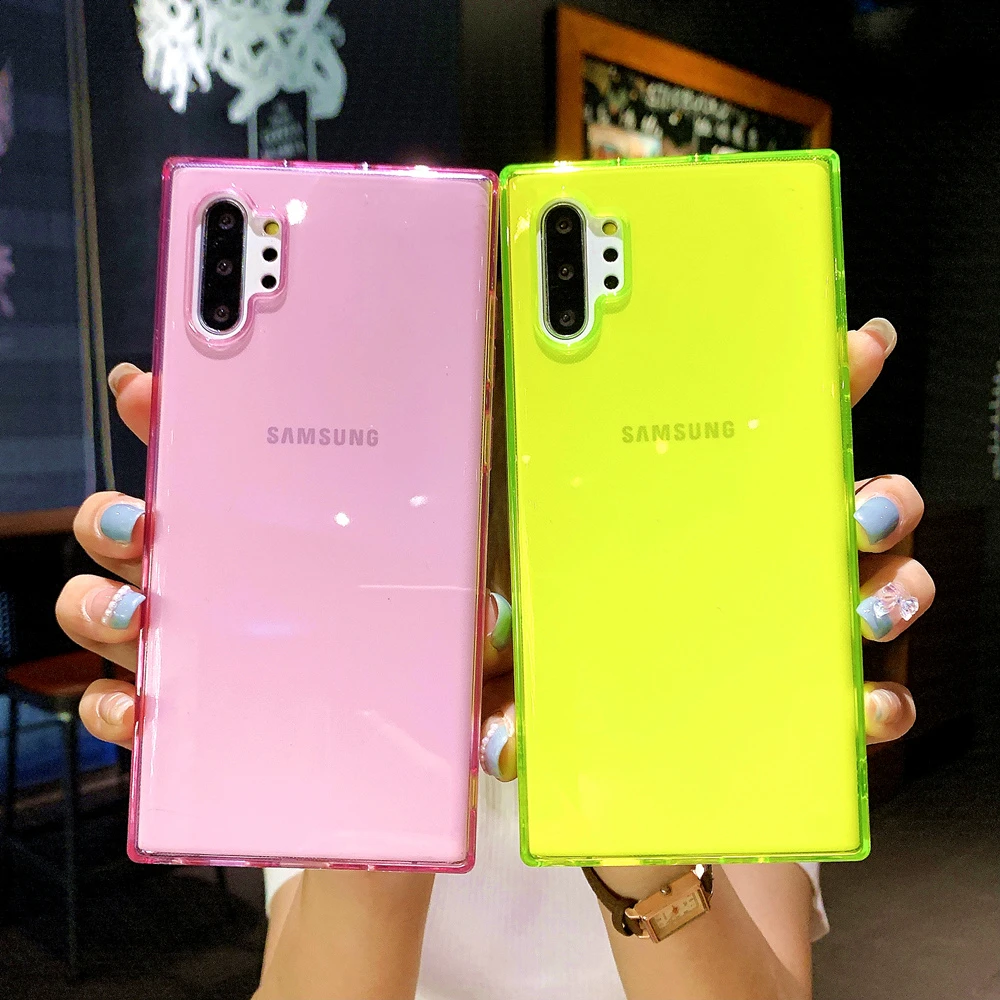 Square Fluorescent Case For Samsung Galaxy S21 Plus S20 FE Note 20 Ultra S9 S10 Lite A52 A72 A32 A12 A51 A71 Pure Color Cover silicone case samsung