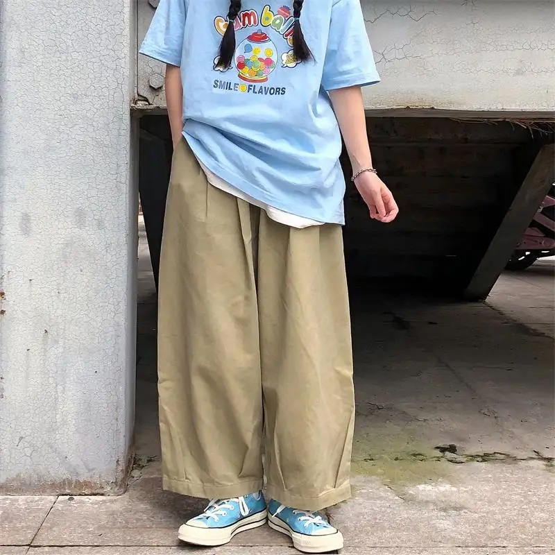 QWEEK Japanese Oversized Fleece Cargo Pants for Women Winter Harajuku Vintage Wide Leg Trousers Korean Fashion Hippie Streetwear