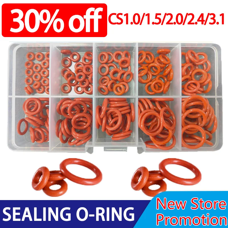 50200PcsRedSiliconeORingsBoxAssortmentKitVMQSealingWasher