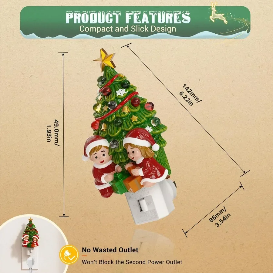 Cute and Funny 360 Rotatable Christmas Tree and Santa Claus Night Light with Warm 3000K Glow Plugin WallMounted Ceramic Decorat