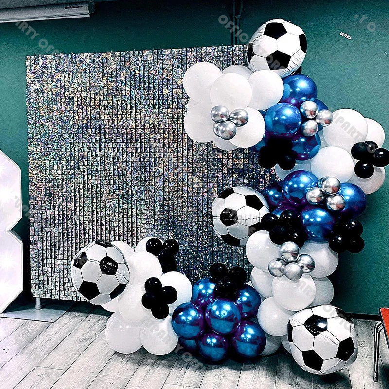 99pcs Soccer Balloon Garland Kit Chrome Blue and Silver Football Sports