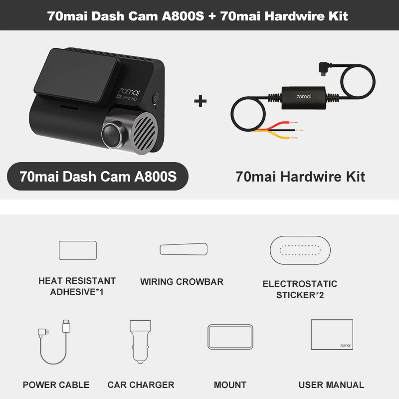 70mai 4K A800S Dash Cam 2022 Car DVR Rear Cam Not A800 Set Built-in GPS ADAS UHD Image SONY IMX415 140FOV 24H Parking Monitor Car Video Surveillance DVR/Dash Cameras