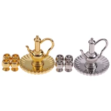 

6pcs/set 1: 12 Dollhouse Miniature Alloy Wine Sets Plate flagon Kitchen Dining Ware Toy