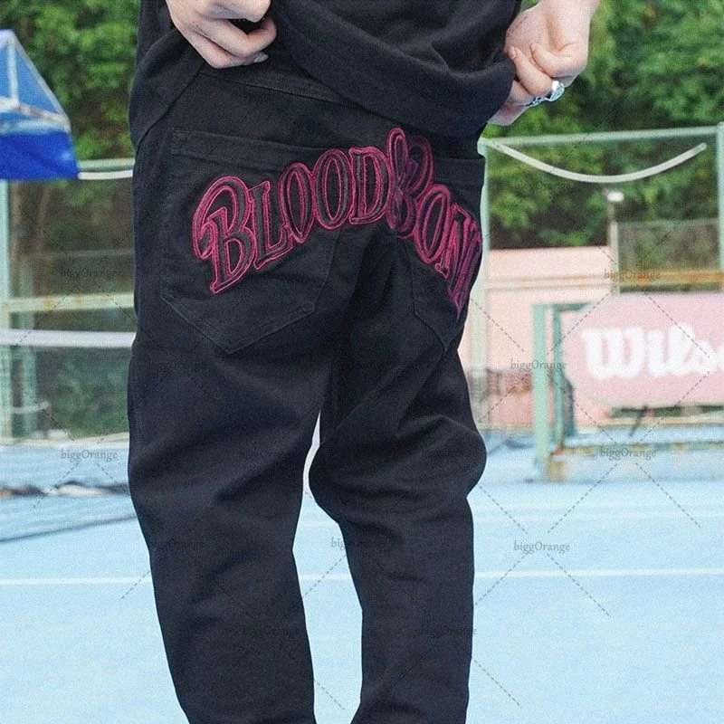 

Summer New Embroidery Letters Y2K Black Jeans Men's Retro Straight Wide-leg Pants Casual Street American Fashion Hip-hop Rap