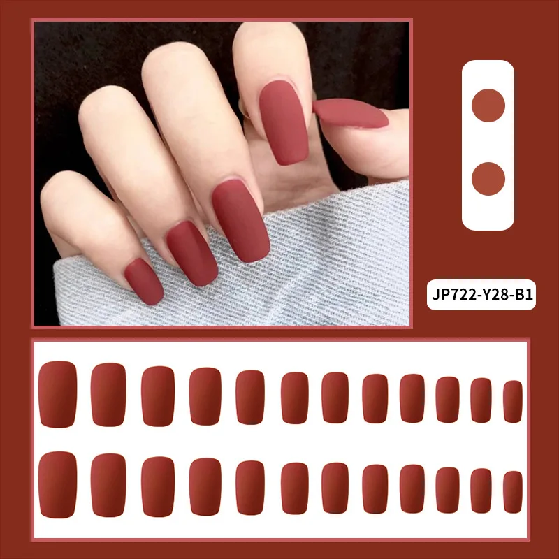 Matte   Medium square press on nails  solid color false nails with Jelly sticker reusable fake nails  for women