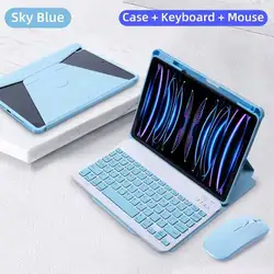 Premium Magnetic Keyboard Case with Transparent Cover and Mouse - iPad Air4 5 10.9 (Sky Blue Mouse)