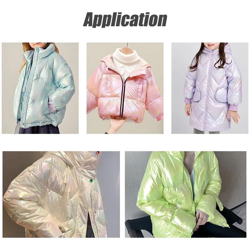 Laser Perl glanz Daunen jacke Stoff bunte Farbverlauf Daunen stoff Metallic helles Leder faltig DIY Näh stoff x cm – Detail 6