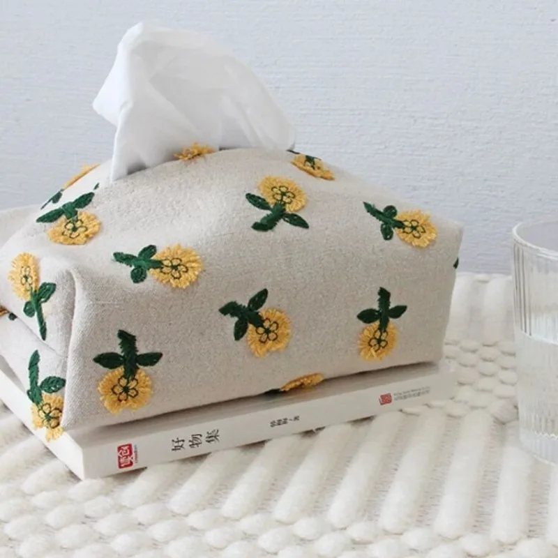 Daisy Tissue Box Living Room Home Coffee Table Paper Drawer New Chinese Napkin Box Set Embroidered Flowers Car Tissue Box 6