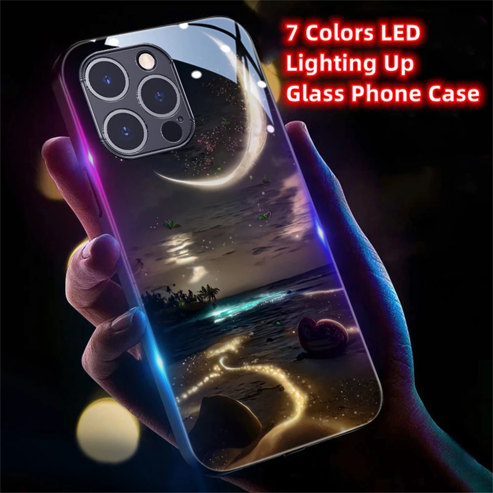 

So Beautiful Stars River Luminous Glass LED Call Light Up Flash Phone Case For iPhone 15 14 13 12 11 Pro Max X XR XS SE2020