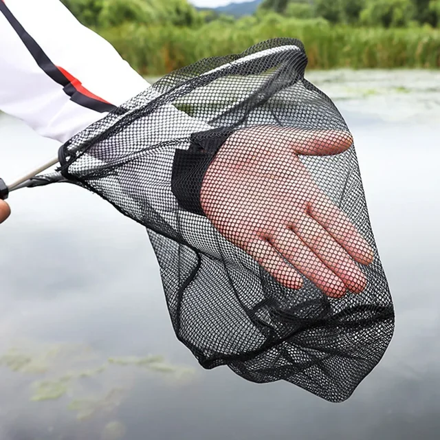 1/2pcs Fly Fishing Net Folding Dip Net Outdoor Fishing Rubber Non-slip Aluminum Alloy Pole Handle Large Catching Fish Mesh 2