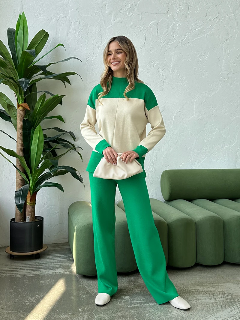 Elegant Women Knitted Suit Knit Sweater Pant Matching Sets Workout Tracksuit Women Two Piece Set 2 Piece Winter Sets For Women