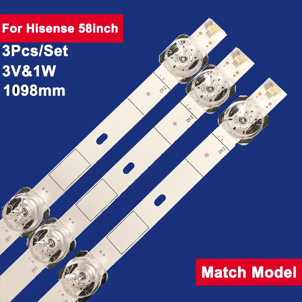 

3Pcs 1098mm For Hisense 58inch LED Backlight TV Strip 23Leds LB58005 V0 HD580X1U91-L1 58T55E 58E3F 58A52E HZ58E3D 58R6E3 58A7100