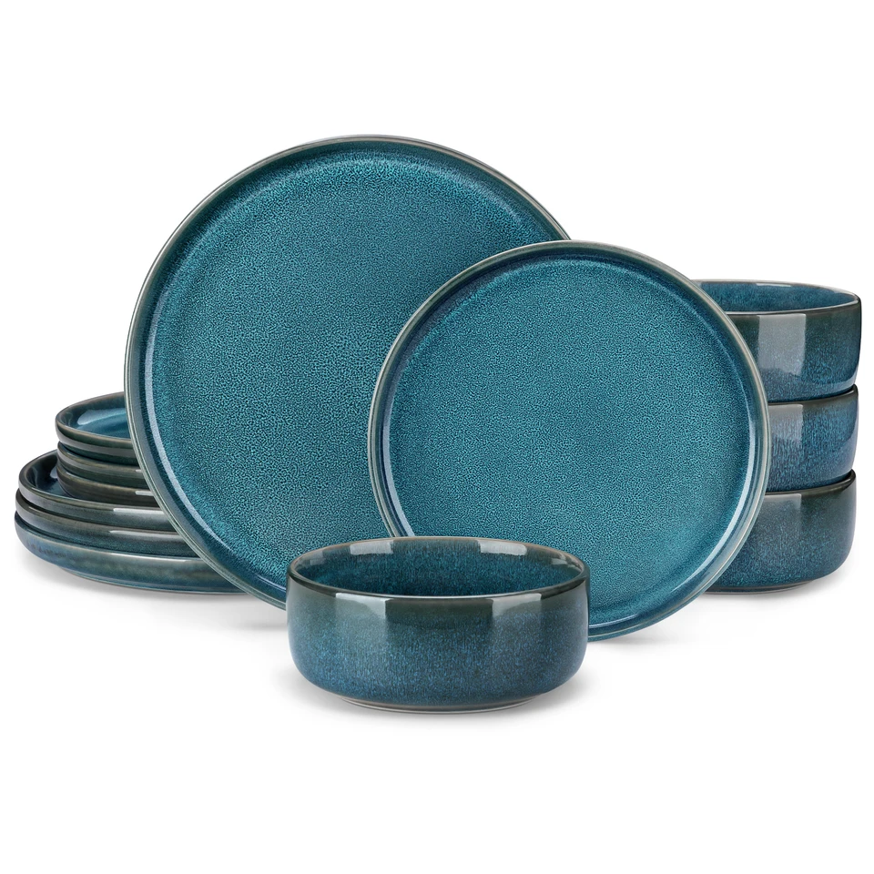 Vancasso 24Piece Ceramic Plate Set Blue Reactive Glaze