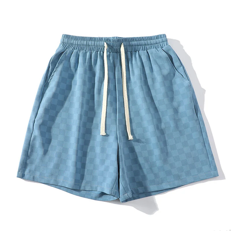 2023 New Summer Straight Leg Men's Casual Shorts Plaid Fashion Streetwear Harajuku Korean Style Male Short Pants Men Clothing
