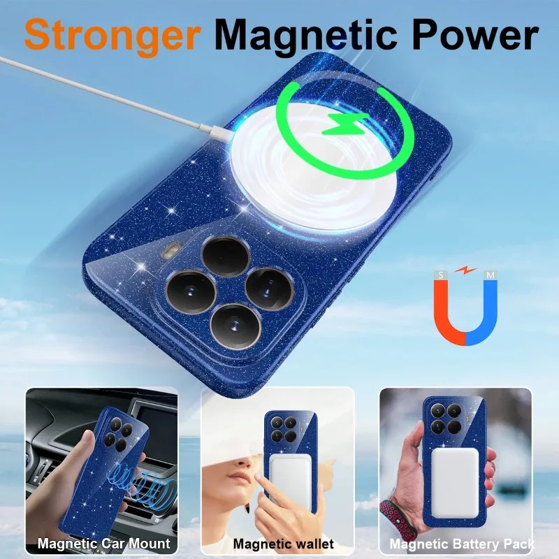 Glossy Glitter Liquid Silicone Shockproof Case with Lanyard and Built-in Magnetic