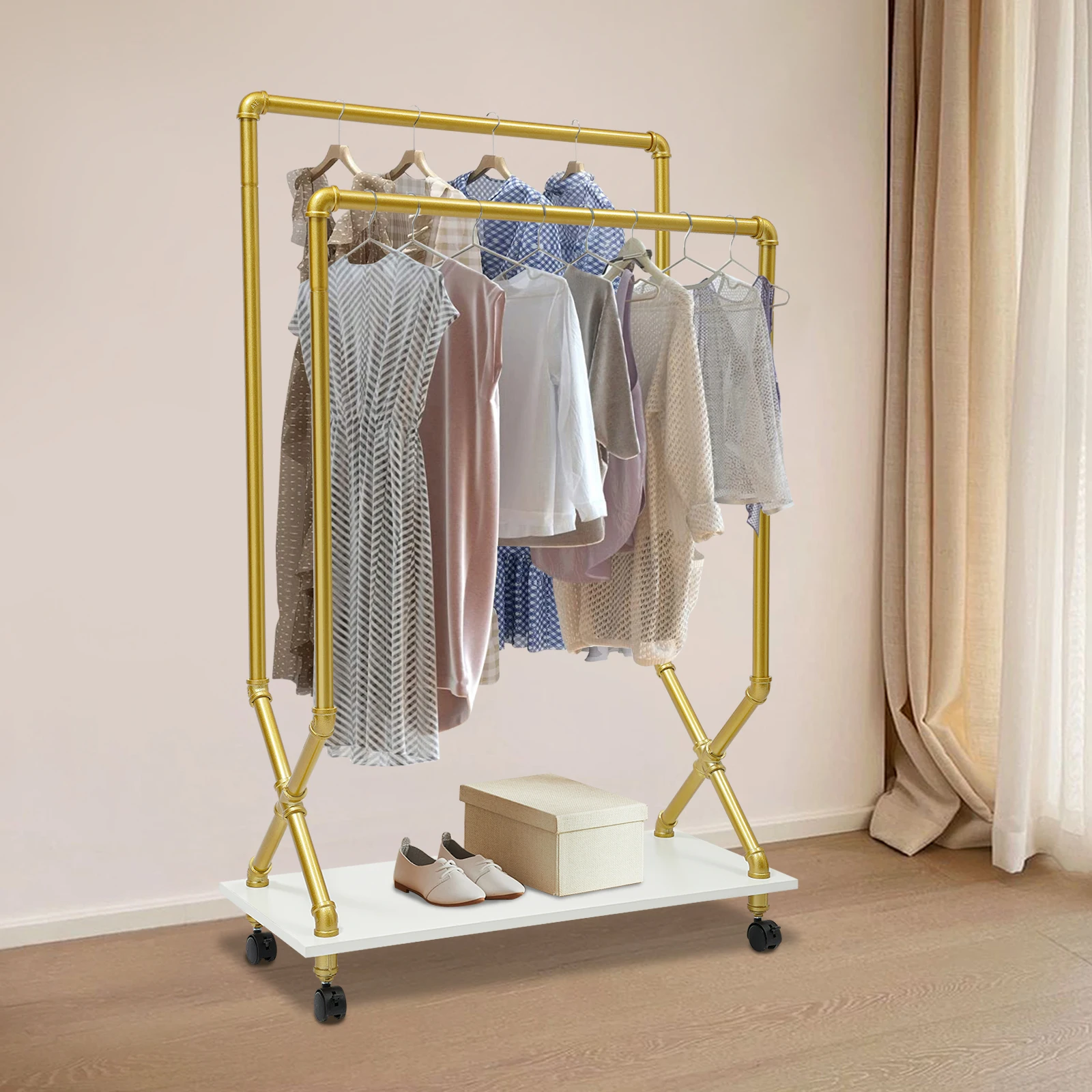 Heavy Duty Clothing Rack Anti-Rust Garment Rack with Wheels Effortless Cleaning Clothing Rack for Bedrooms/Living Rooms 5