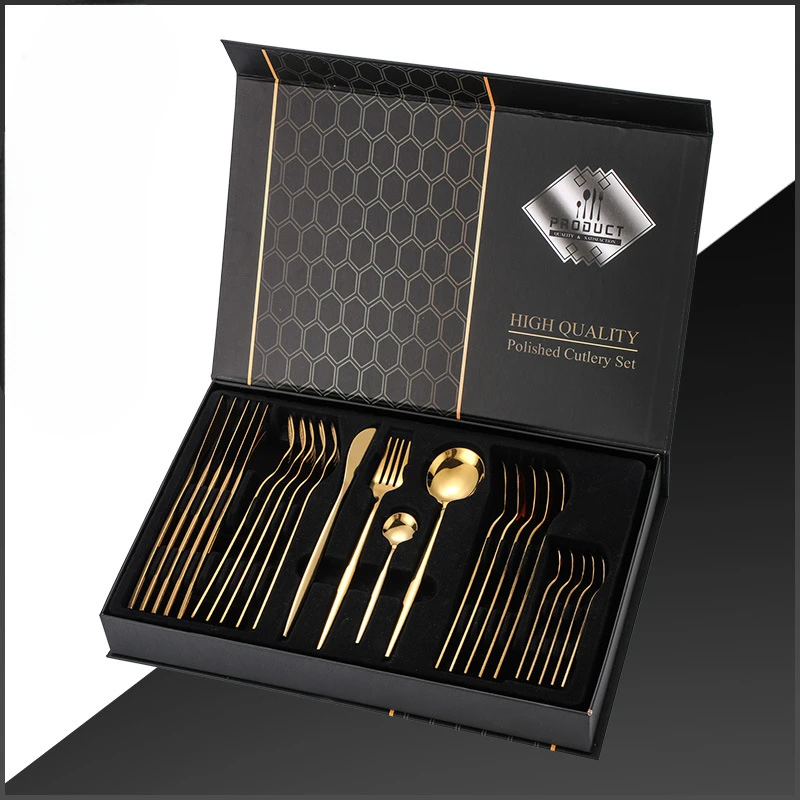 Stainless Steel Tableware 24-piece Set Portugal Western Restaurant Steak Knife and Fork Spoon Gift Box Set