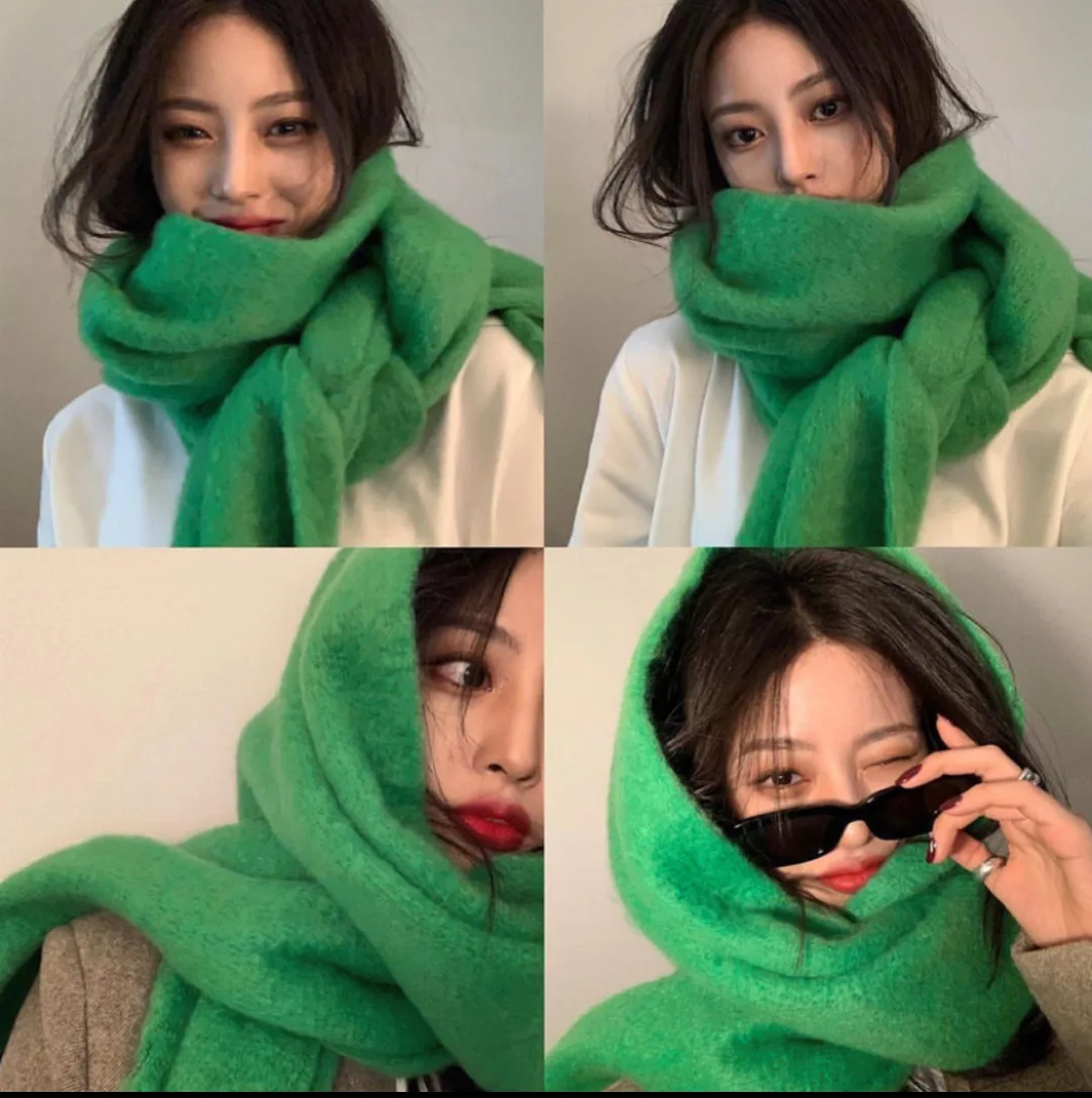 Fashion 12 Colors Mohair Scarf Women Men Thickened Solid Color Shawl Tassel Shawl Lovers Scarf Winter Warm Thickened Accessories