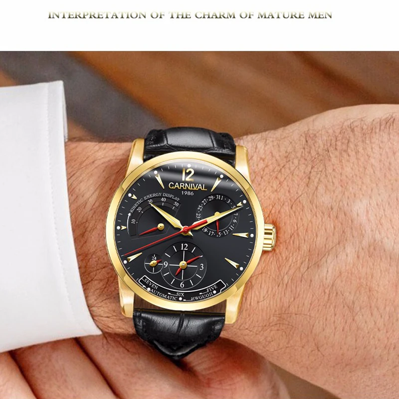 Mechanical Watches Men CARNIVAL Kinetic Energy Dual Time Display Sports Automatic Waterproof mechanical watch