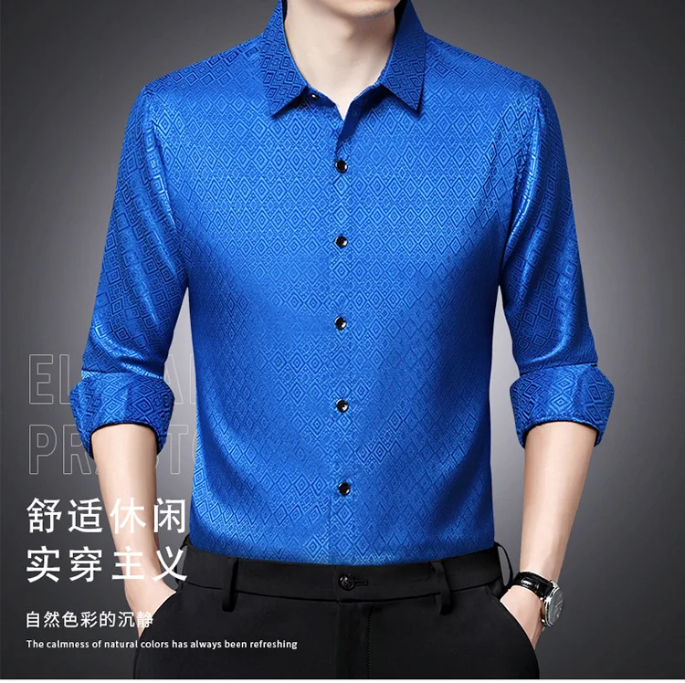 Description Picture 3 of itemMen's Dress Red Shirts For Wedding Festive Long Sleeve Lapel Carnival Christmas Shirts Male Trend Banquet Nightclub Party Shirts
