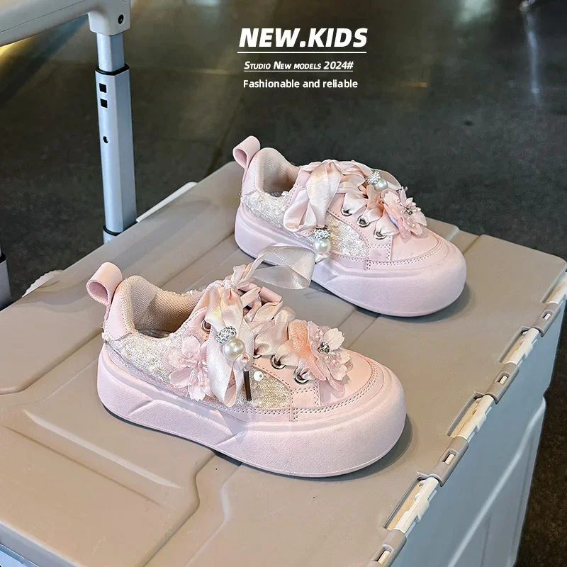 Ribbons Teenage Shoes Girls Crystal Pearls Fall Leisure Sports