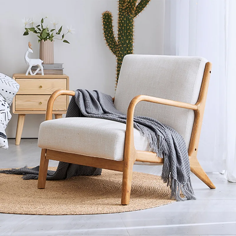 Lazy Sofa Nordic Single Sofa Chair Simple Balcony Home Fabric Milk Tea Shop Solid Wood Leisure Sofa Sofas for Living Room Sofas