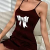 Women's Butterfly Heart Letter Print Frilled Nightdress Dress Thin Shoulder Strap Backless Suspender Dress Comfortable Nightgown