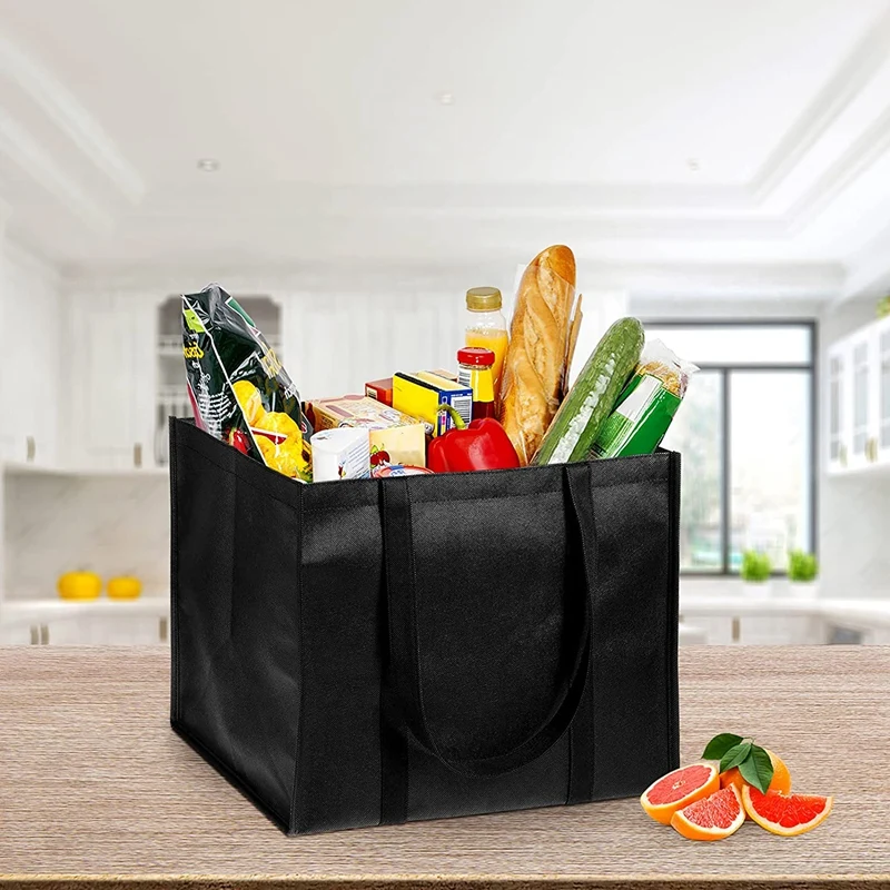

5 упаковок, многоразовые сумки для продуктов, сумки-тоуты для покупок с усиленным держателем, экологически чистые вертикальные, складные (черные)