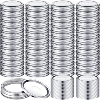 100 Pcs Regular Mouth Canning Lids with Rings 70mm Mason Jar Lids with Bands Split Type Mason Canning Jar Rings Food Grade Mate 1