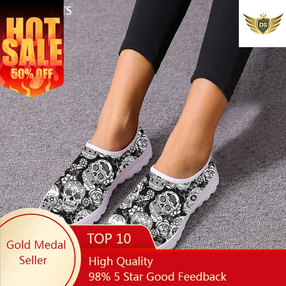 

Breathable Woman Sneaker Flats Shoes Sugar Skull Print Summer Slip On Ladies Light Loafers Zapatos Mujer Mujer Pisos