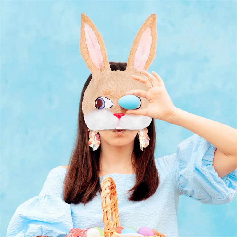 

Plush Rabbit Masks Halloween Cats cosplay Head Decorative for Women Men Carnival Cover Accessories