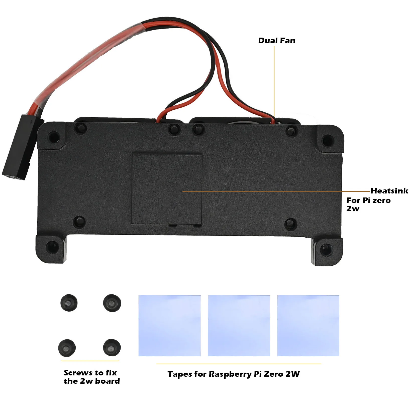 Raspberry pi Zero w Case com Kit Ventilador Duplo Pi0 Conjunto de Dissipador de Calor Kit de Ventilador de Refrigeração Raspberry pi com Fita para Raspberry pi Zero w - Imagem 3