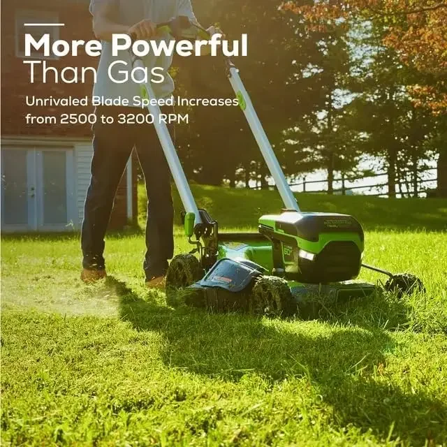 60V 21&rdquo; Cordless (Push) Lawn Mower (LED Lights + Aluminum Handles), 5.0Ah Battery and Rapid Charger