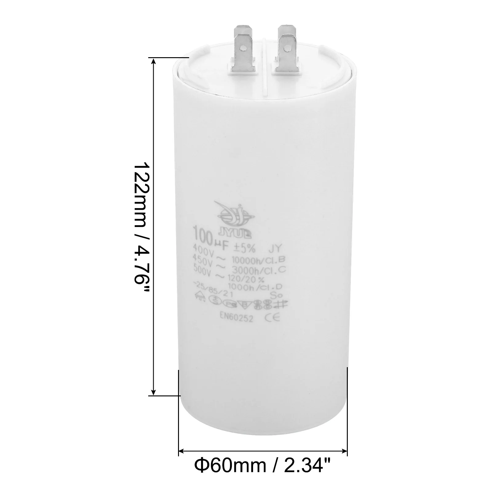 에어컨 워터 펌프 모터 스타용 이중 삽입 실린더 하단, CBB60, 8uf-100uf 러닝 캐패시터, AC 450V, 4 핀, 50Hz, 60Hz