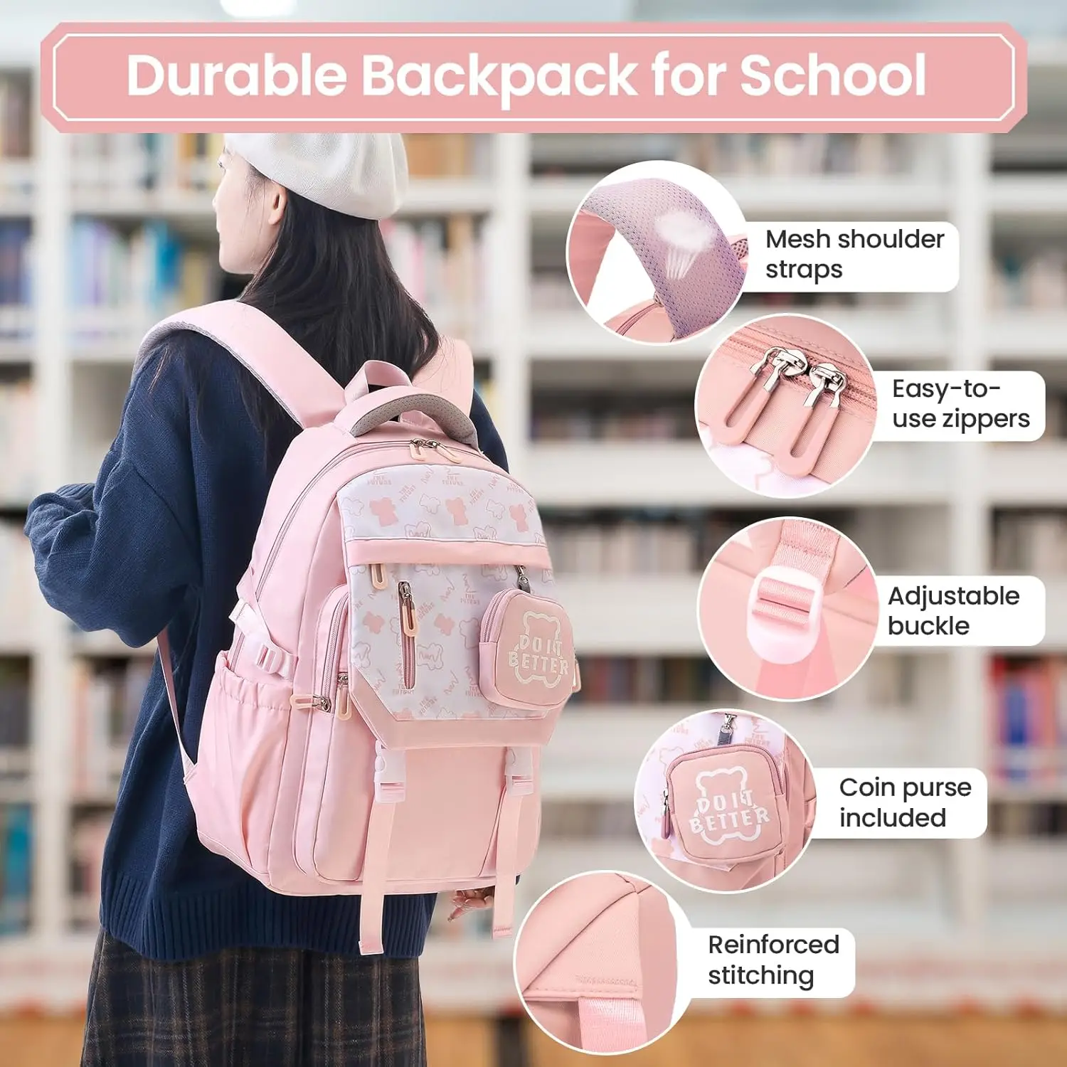 School Backpack for Girls Large Capacity School Bag for Kids Kawaii School Bag for Girls Raincoat Casual Backpack for Teenage 2