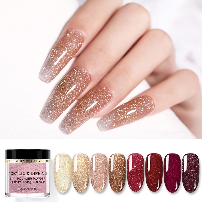 BORN PRETTY 10ml Dipping Nail Powder For Nail Carving Lengthening Glitter Natural Dry Nail Art Shining Polymer Powder DIY Design